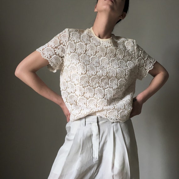Cream white lace vintage blouse