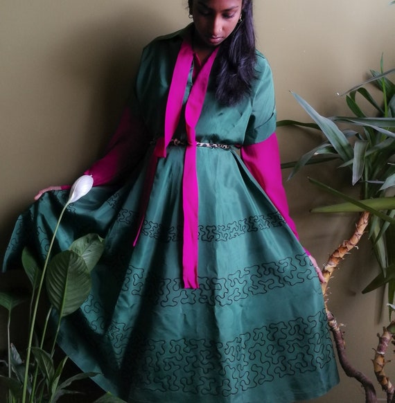 Vintage NEW 1950s full skirt green dress
