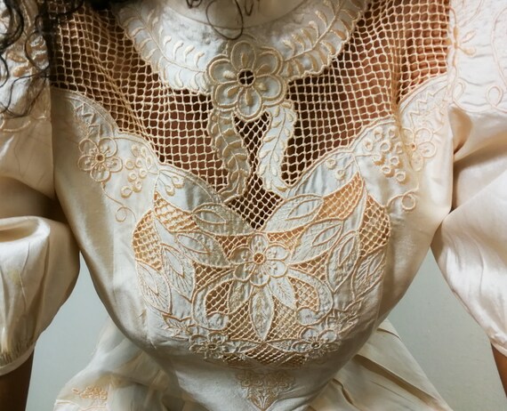 Powder pink silk/cotton shantung embroidered blou… - image 2