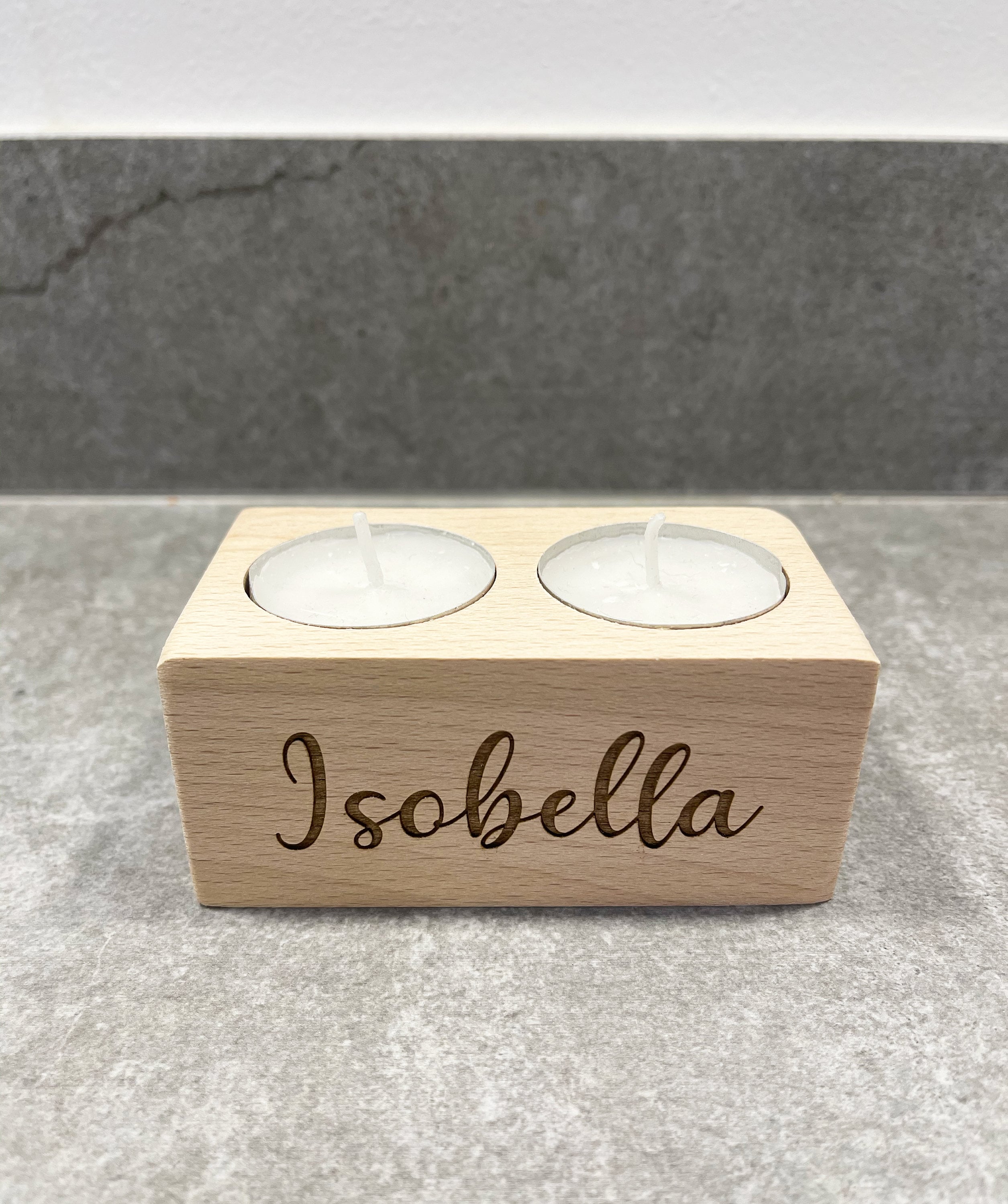 Personalised Tealight Holder Name Candle Engraved Wooden Etsy