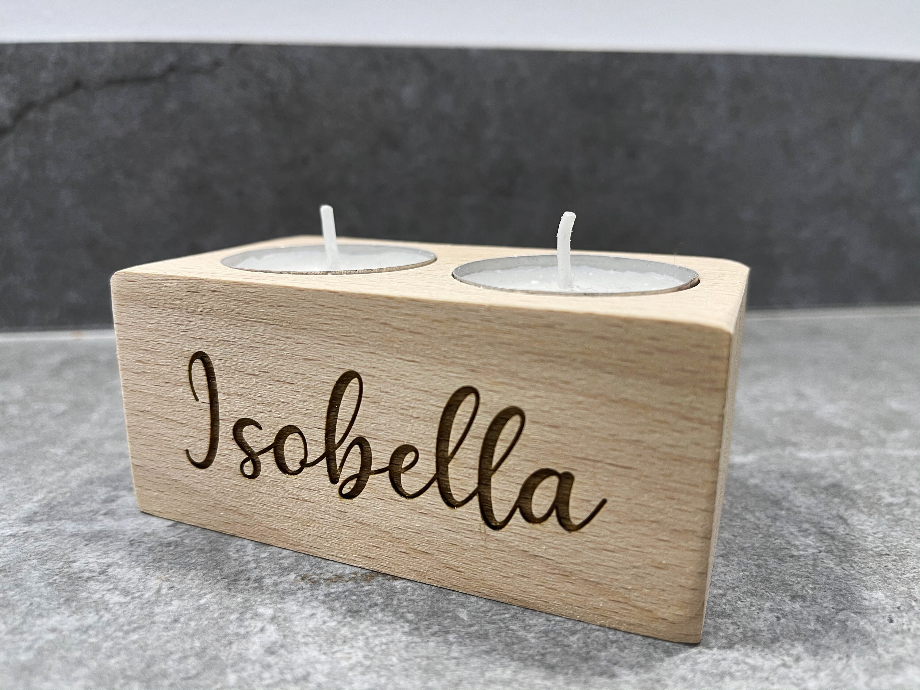 Personalised Tealight Holder Name Candle Engraved Wooden Etsy