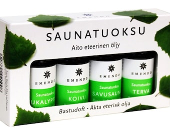 Essential Sauna Oil, Fragrance Oil, Eucalyptus, Birch, Smoke sauna, Tar, Aromatherapy set of 4x10ml
