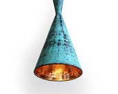 Copper Hammered Pod Lantern Chandelier Handmade pendant Light Green vintage