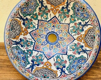 Vintage Keramik-Waschbecken, marokkanisches Gefäß-Badezimmerwaschbecken, Schüssel-Waschtisch, handbemaltes Waschbecken