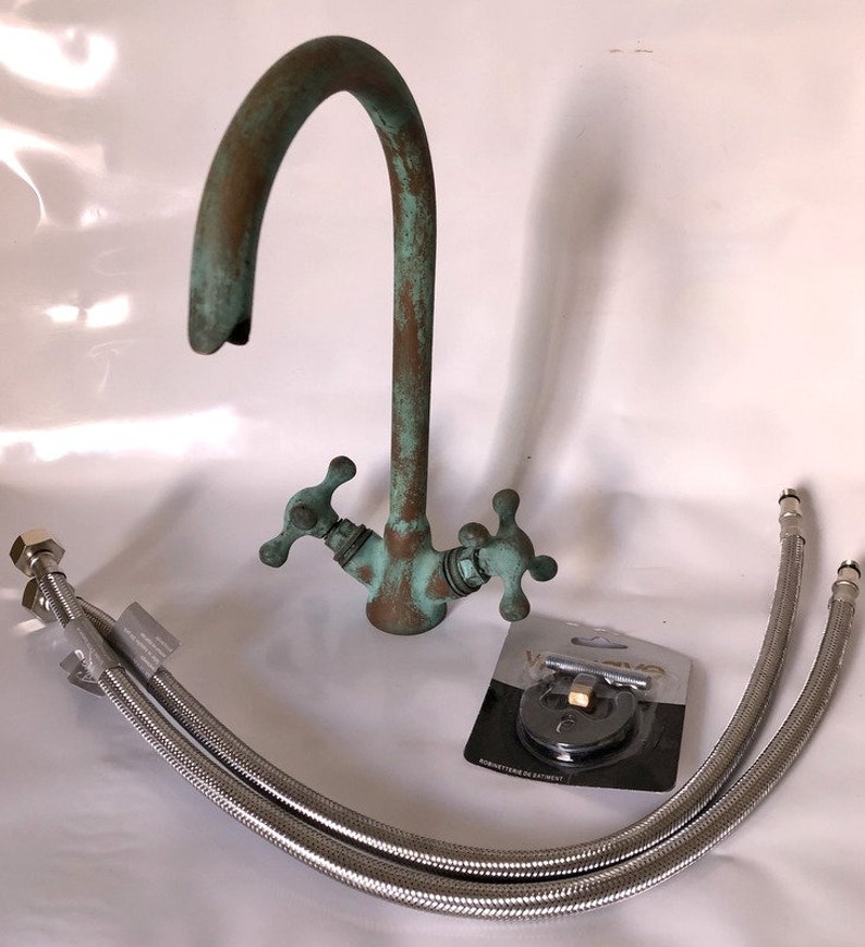 Brass Kitchen Faucet Vintage Green Patina Sink Faucet Etsy
