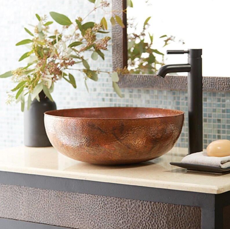 Countertop sink copper Vanity sink Basin copper Vessel Etsy