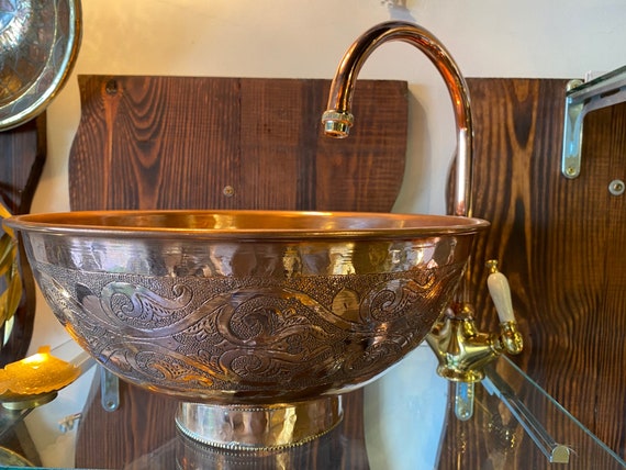 Waschbecken Gefäß Waschbecken Kupfer Graviert Handgemacht | Etsy