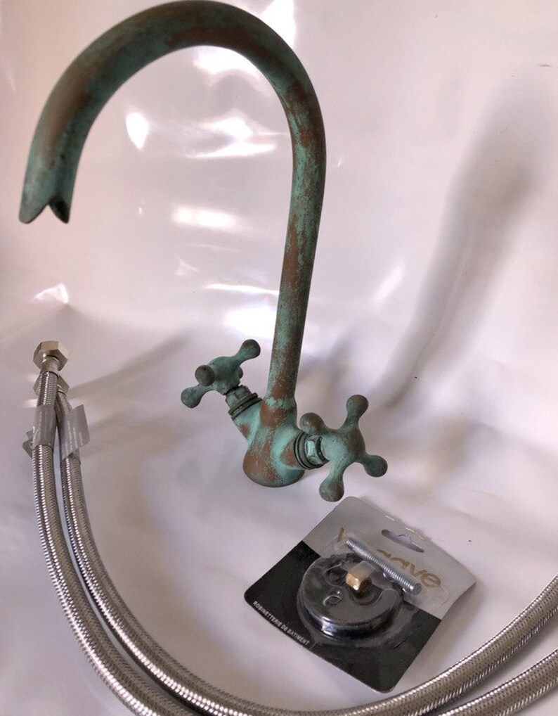 Brass Kitchen Faucet Vintage Green Patina Sink Faucet Etsy