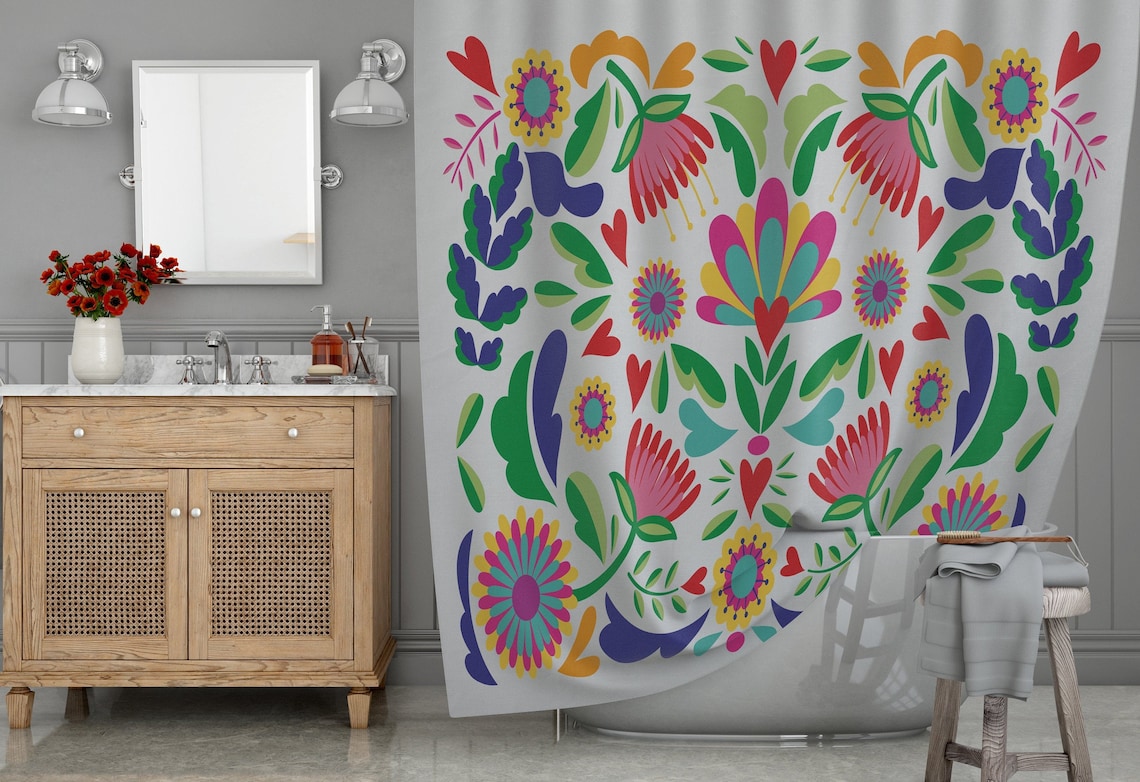 Mexican Shower Curtain Bathroom Art Bohemian Art Bath Etsy UK
