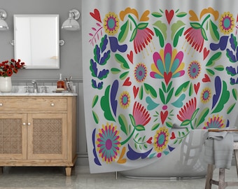 Mexican shower curtain - Bathroom art - Bohemian Art Bath Decor