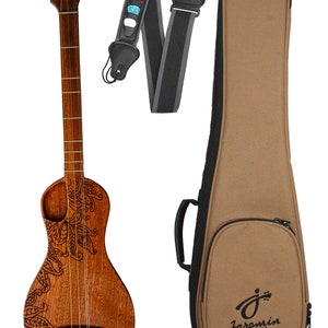 The Boondocker All Mahogany Walking Dulcimer with Henna-inspired Top and Offset Port-style Soundhole. with gig bag & strap