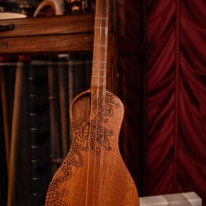 The Boondocker All Mahogany Walking Dulcimer with Henna-inspired Top and Offset Port-style Soundhole. image 5