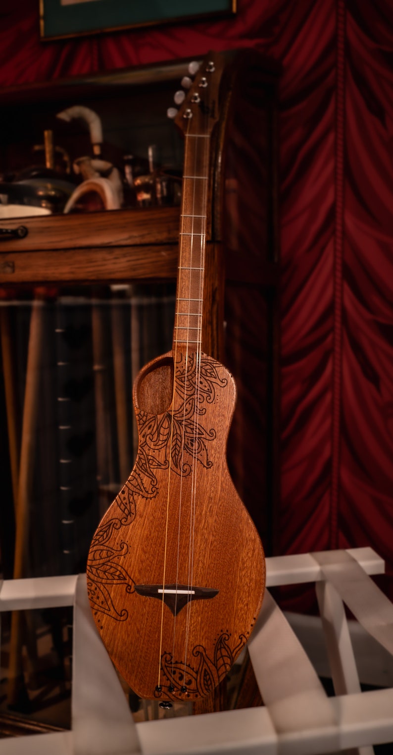 The Boondocker All Mahogany Walking Dulcimer with Henna-inspired Top and Offset Port-style Soundhole. image 5