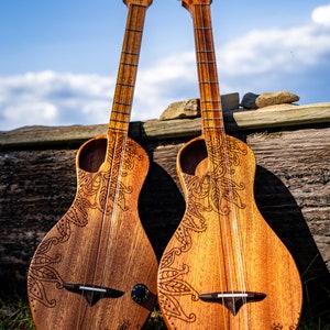The Boondocker All Mahogany "Walking Dulcimer" with Henna-inspired Top and Offset Port-style Soundhole.
