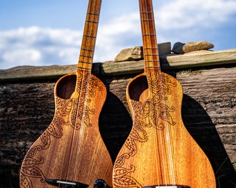 The Boondocker All Mahogany "Walking Dulcimer" with Henna-inspired Top and Offset Port-style Soundhole.