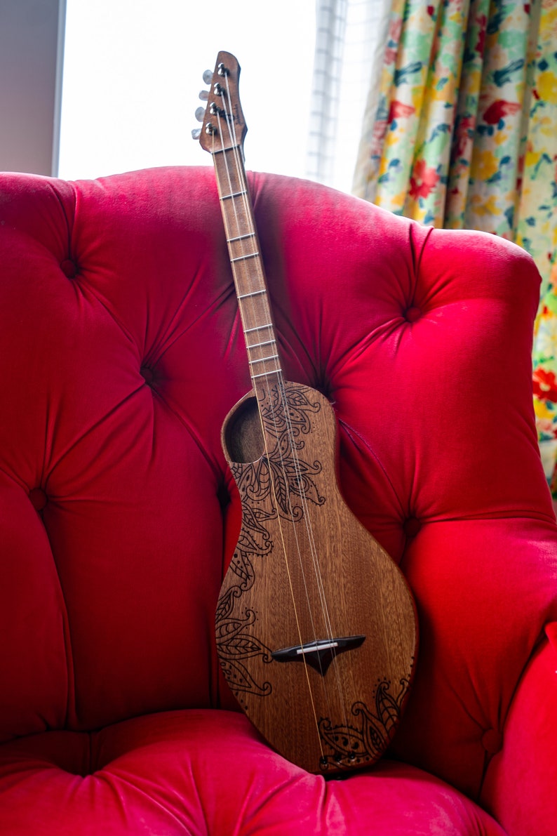 The Boondocker All Mahogany Walking Dulcimer with Henna-inspired Top and Offset Port-style Soundhole. image 6