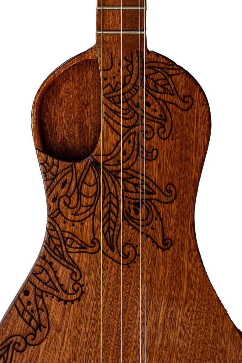 The Boondocker All Mahogany Walking Dulcimer with Henna-inspired Top and Offset Port-style Soundhole. image 3