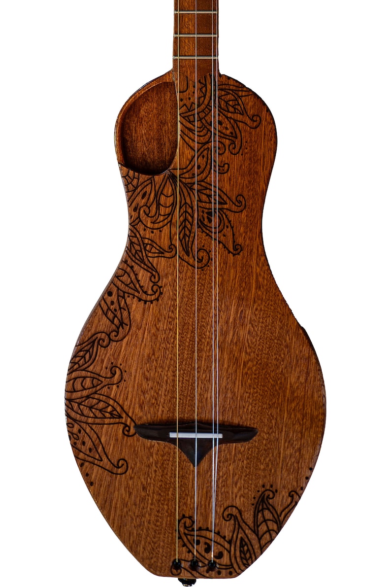 The Boondocker All Mahogany Walking Dulcimer with Henna-inspired Top and Offset Port-style Soundhole. instrument only