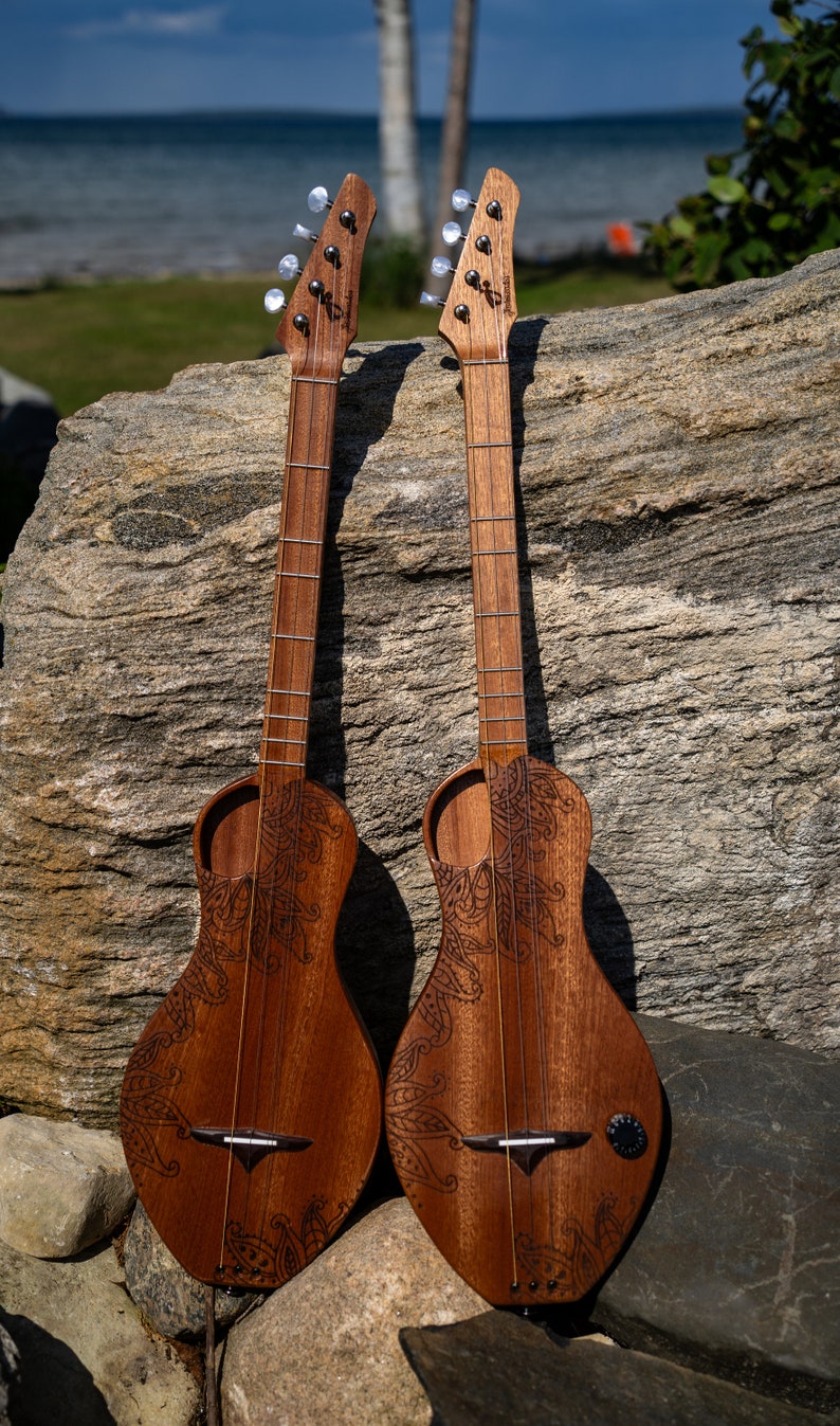 The Boondocker All Mahogany Walking Dulcimer with Henna-inspired Top and Offset Port-style Soundhole. image 8