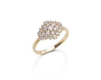 14K Yellow Gold Natural White Diamond Cluster Engagment Ring , Lily Ring