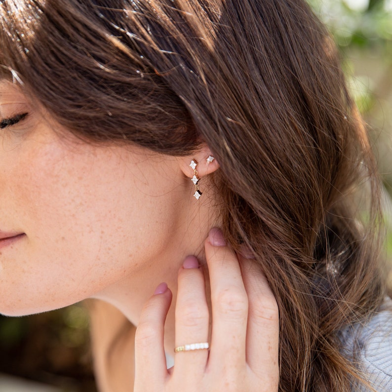 3 Rhombus Earrings 14K Yellow Gold , Diamonds Pave Collection image 3