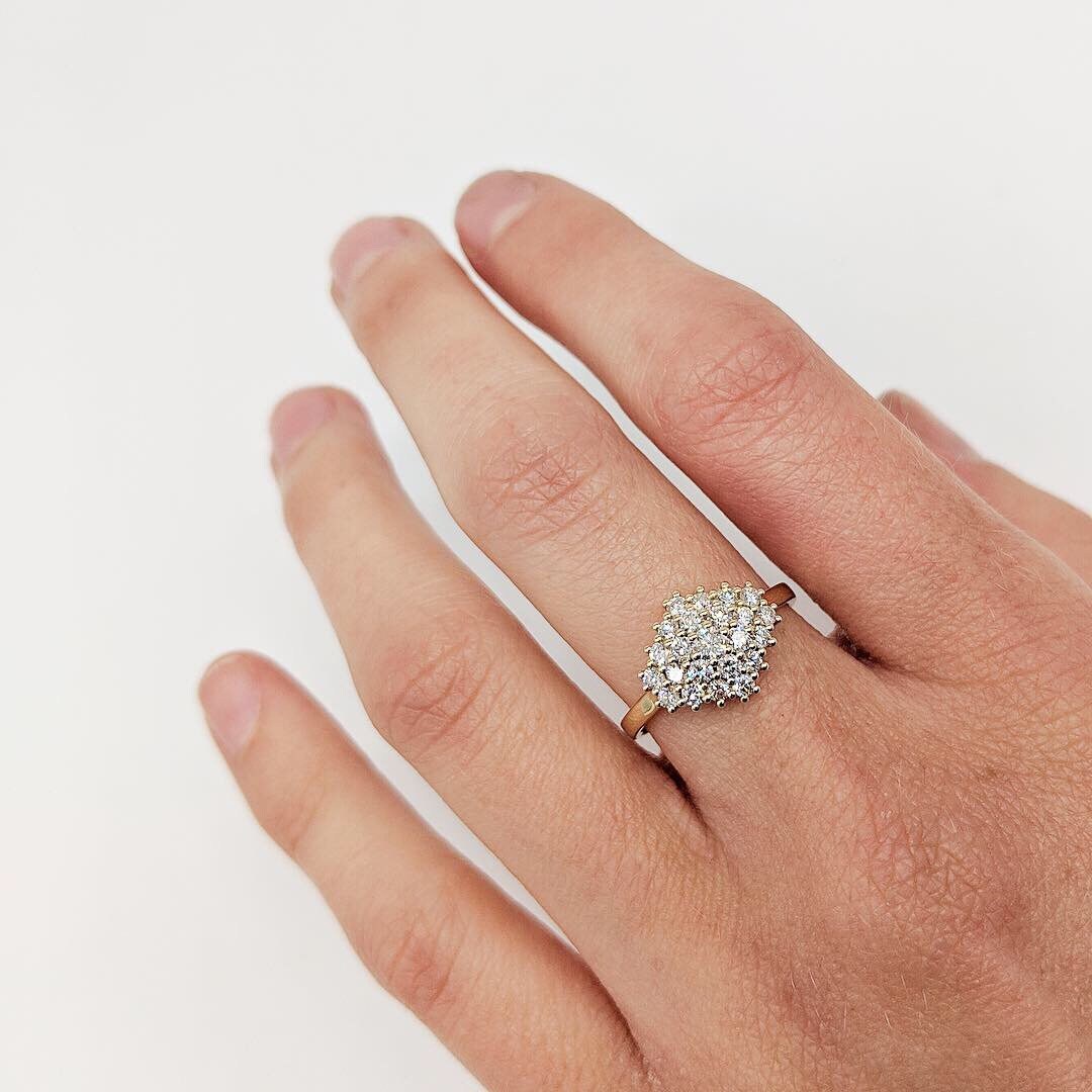 14K yellow gold natural white diamond cluster engagement ring image 0