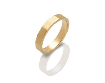 14K Yellow Gold Modern Geometric Wedding Band , Omer Ring