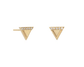 14K Yellow Gold Geometric Traingel Stud Earrings , Helena Earrings