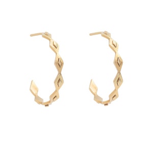 Pendientes 14K Oro Art Deco Hoop , Pendientes Grandes Lares, Colección Minerva
