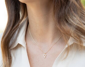 14K Gold 5 Natural White Diamonds Triangle Necklace , Minerva Necklace , Minerva Collection