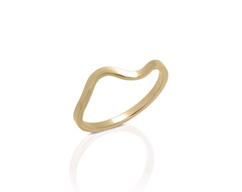 14k Yellow Gold Dainty Wave Ring , Summer Ring , Wedding Band