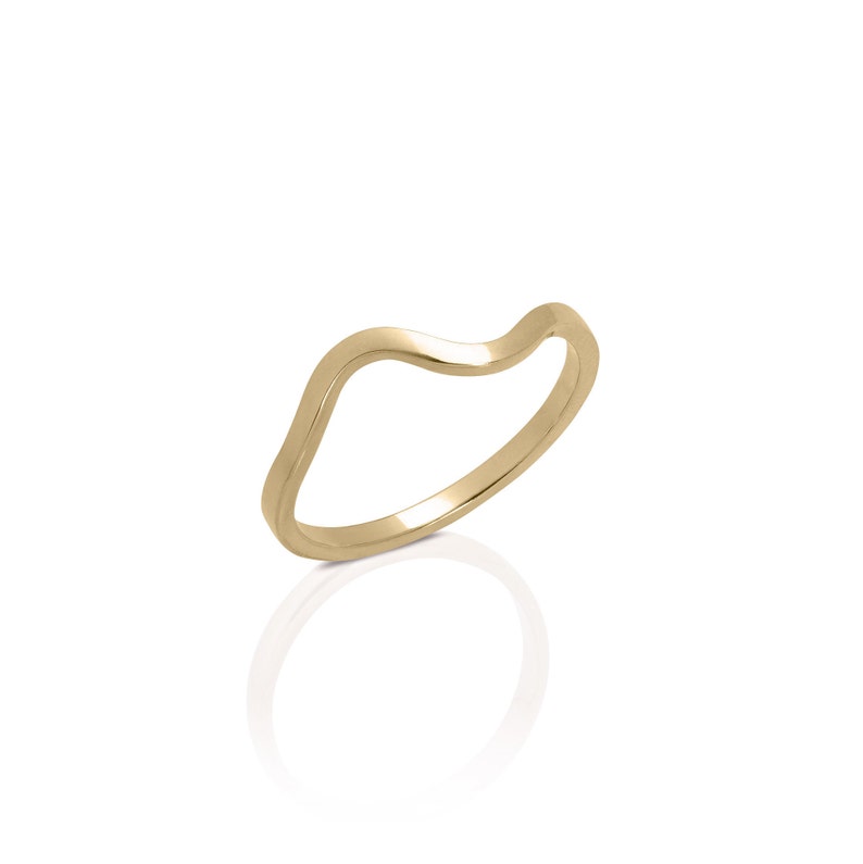 14k Gold Dainty Wave Ring , Summer Ring , Wedding Band image 2