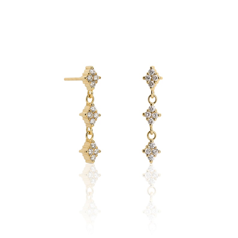 3 Rhombus Earrings 14K Yellow Gold , Diamonds Pave Collection image 2