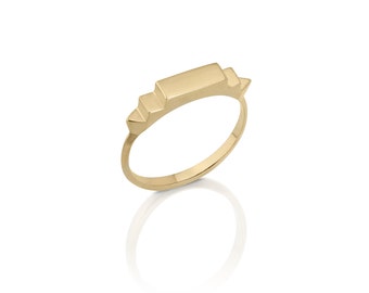 14K Yellow Gold Geometric Signet Ring , Maya Ring , Minerva Collection