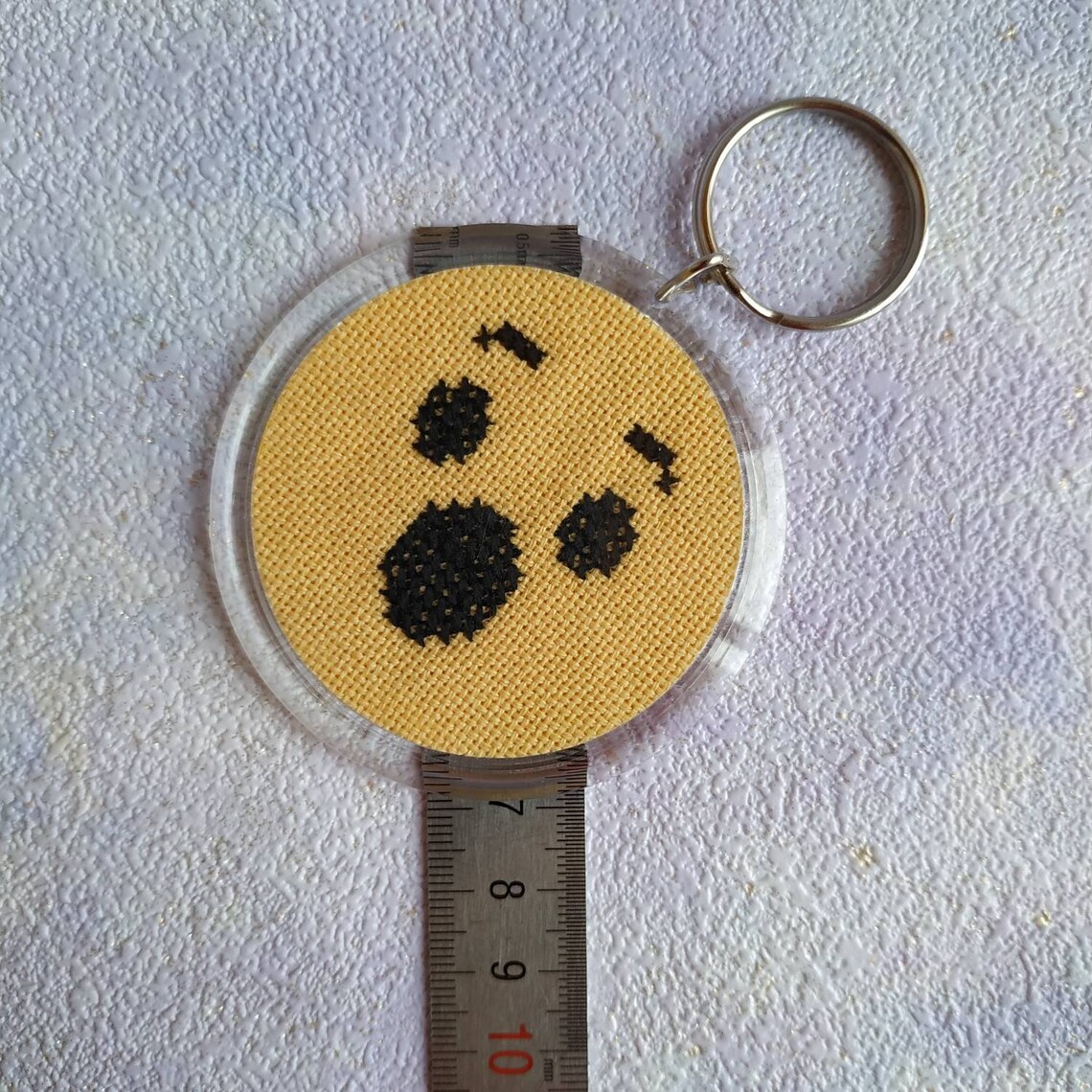 Smiley face keychain Handmade embroidered keychain Round Etsy