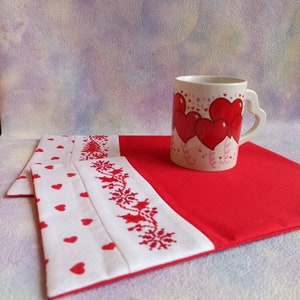 Set of two hand-embroidered cup mats , Handmade cross stitch , Christmas gift