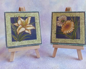 Small embroidery KIT with beads on a mini easel, DIY gift,  bead embroidery kit for beginners, Hand-embroidered painting on a mini easel