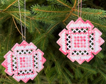 Set of 2 Ornaments , Window decoration , Hardanger embroidery , Home decoration , Hardanger Holiday Ornament