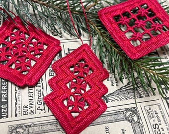 Set of 3 Ornaments , Window decoration , Hardanger embroidery , Home decoration , Hardanger Holiday Ornament