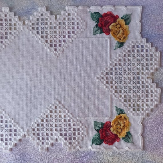 Napperon Rectangulaire Brodé Main Dentelle Renaissance - 40x60 Cm - Blanc - Neuf
