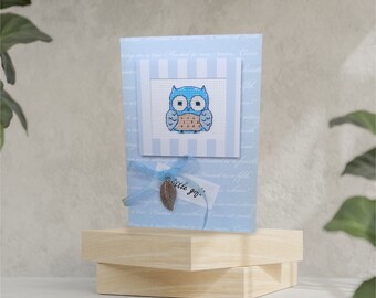 Whimsical Owl Cross Stitch Hand-Embroidered Postcard