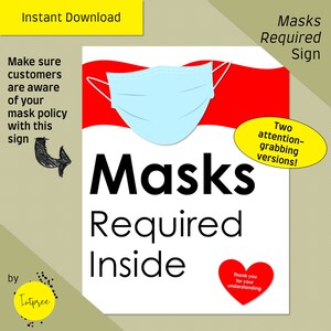 Masks Required Inside Printable Sign