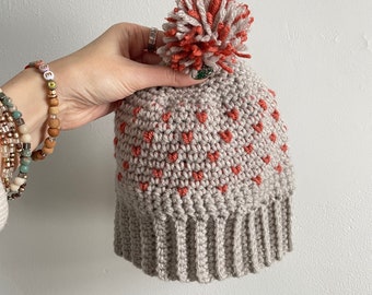 Crochet Heart Hat, Crochet Girl’s Beanie, Heart Beanie, Heart Hat, Crochet Gray Hat, Hat with Heart