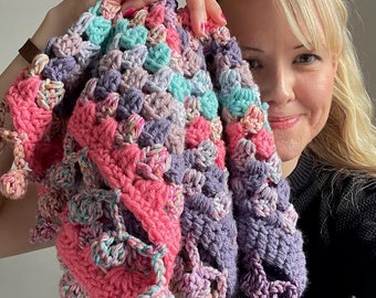 Crochet Baby Lovey: Purple Granny Square Blanket With Pom Poms