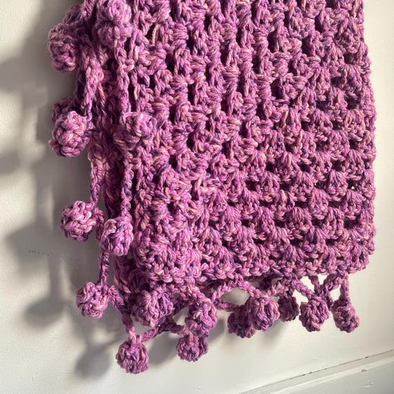 Purple Crochet Baby Blanket: Chunky Knit With Pom Poms