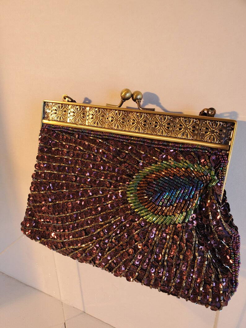 Vintage Beaded and Sequin Peacock Feather Purse