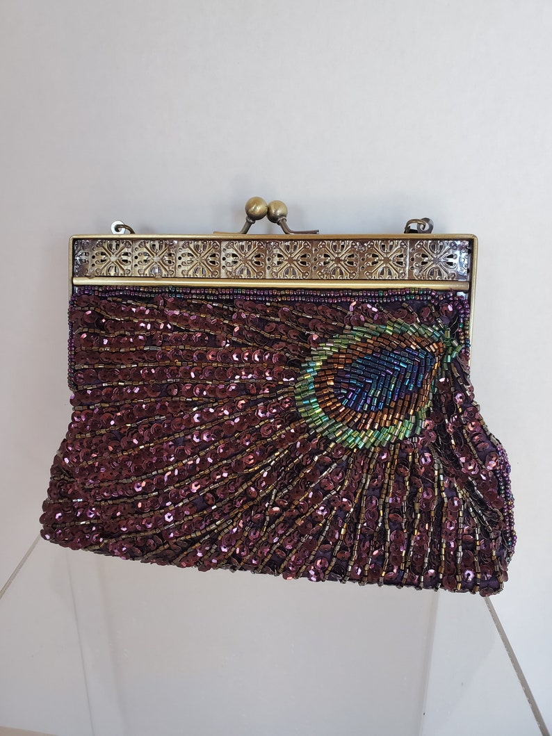 Vintage Beaded and Sequin Peacock Feather Purse