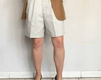 High Rise Pleated Cotton Shorts