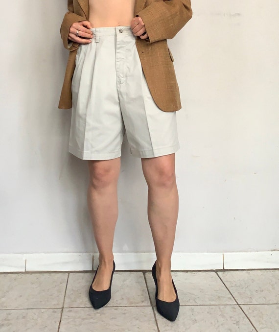 High Rise Pleated Cotton Shorts