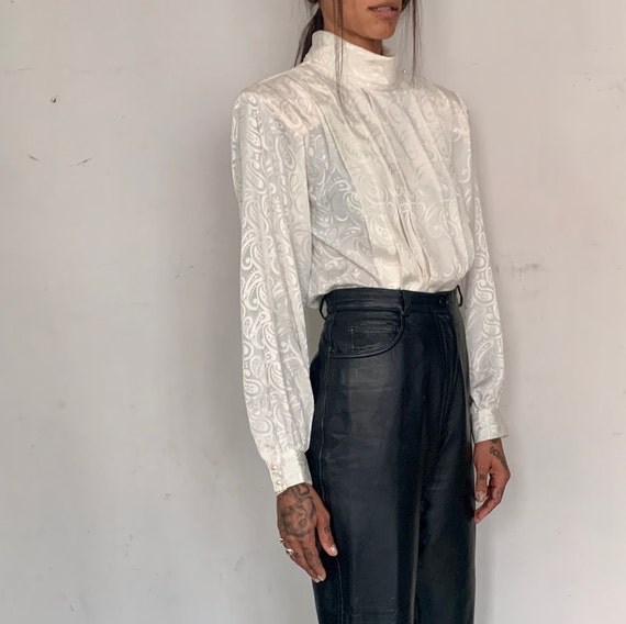 High Neck Satin Blouse, Cloud